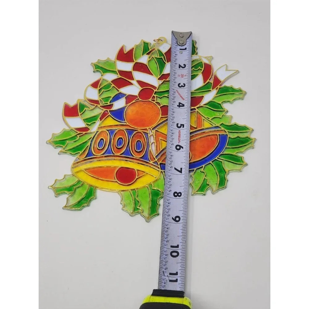 Vintage Giftco Inc Plastic‎ Christmas Jingle Bells And Holly Sun Catcher